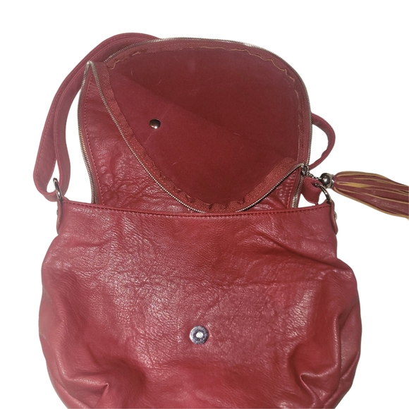 Pourquoi Pas Red Leather Shoulder Bag - Picture 3 of 7